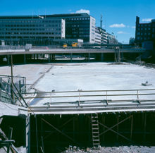 Sergels Torg under uppbyggnad. Vy österut från Drottninggatan