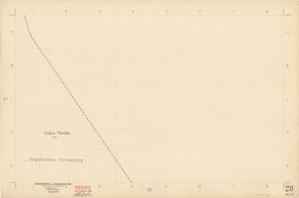 Kartan är ritad i tusch på papper som gulnat med tiden