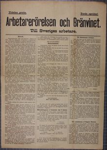 Arbetarerörelsen och Bränvinet. Till Sveriges Arbetare. [Pamflett ang. Arbetarnes ring]