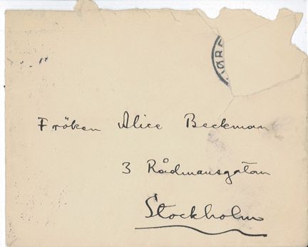Brev från Nils Strindberg till Alice Beckman om en beställning till polarexpeditionen 1897