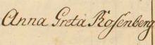 Barnhusflickan Anna Greta Rosenberg, född omkring 1739