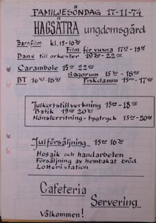 Hagsätra ungdomsgård bjuder in till familjesöndag – 1974