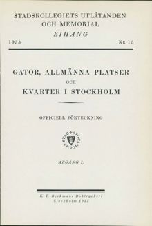 "Gator, allmänna platser och kvarter i Stockholm" 1933, årgång 1