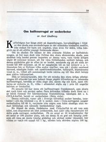 Axel Lindberg - "Om kaffesurrogat av sockerbetor" 1916
