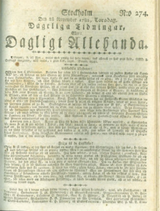 Dagligt Allehanda den 28 november 1782.