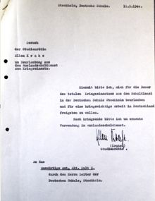 Ellen Krahe ber om förflyttning till Tyskland 1944