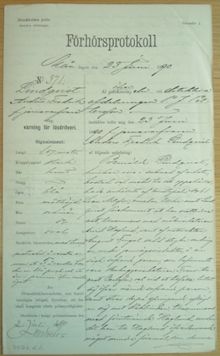 F.d. järnarbetaren Anders Fredrik Lindqvist, 35, varnad för lösdriveri 23 juni 1890 - polisförhör