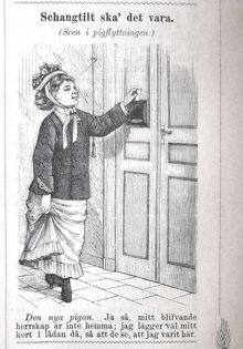 Schangtilt ska det vara. (Scen i pigflyttningen). Bildskämt i Söndags-Nisse – Illustreradt Veckoblad för Skämt, Humor och Satir, nr 43, den 27 oktober 1878