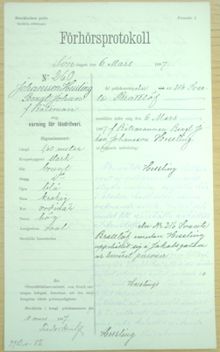 F.d. båtsmannen Bengt Johan Johansson Hessling, 51, varnad för lösdriveri 6 mars 1887 - polisförhör