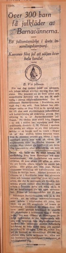 Jultomtemärke från Sällskapet Barnavännerna