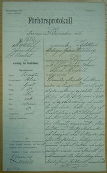 F.d. kanslisten Johan Alfred Menell, 43, varnad för lösdriveri den 31 december 1886 – förhörsprotokoll