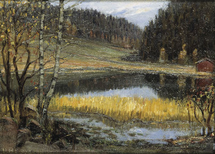 Landskap med sjö och skog