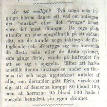 Notis om manlig och kvinnlig fåfänga i Söndags-Nisse – Illustreradt Veckoblad för Skämt, Humor och Satir, nr 20, den 20 maj 1866