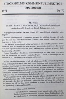 Motion angående ändring av stadsplanen för kvarteret Kungl. Trädgården m.m.[Almstriden] – Kommunfullmäktige 1971