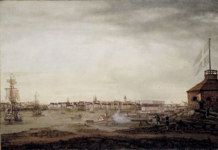 Utsikt från Kastellholmen mot Gamla stan 1780.