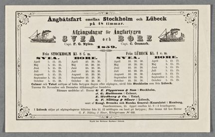 Tidtabell Stockholm-Lübeck, 1859