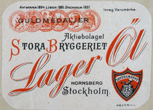 Etikett. Lager Öl. Stora Bryggeriet
