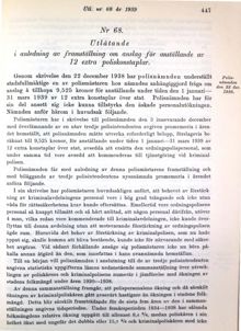 Polismästaren begär ökad personalstyrka med anledning av den ökade invandringen 1939 – stadsfullmäktige