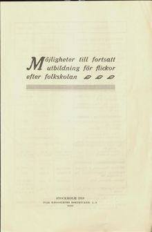 Utbildningar för flickor efter folkskolan - 1918