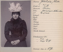 Tjugoåriga porslinsarbeterskan Hilda Gillström - fotograferad av polisen 1898