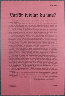Kristendomskritiskt och antimilitaristiskt flygblad beslagtaget av polisen 1914