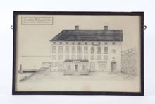 August Strindbergs födelsehus på Riddarholmskajen. Teckning av Axel Strindberg 1909.