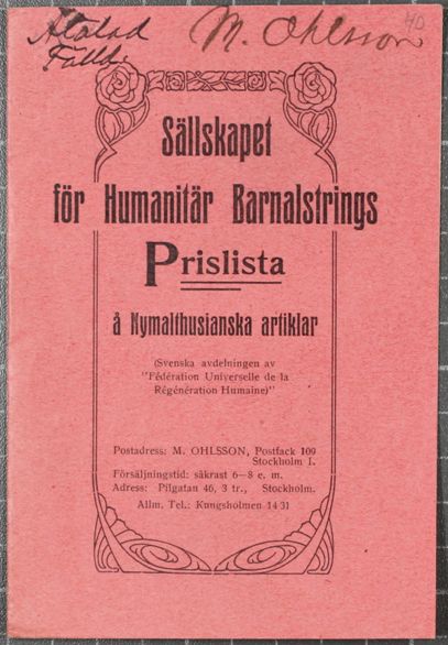 Prislista å Nymalthusianska artiklar [preventivmedel] 1914 - publicisten åtalad  