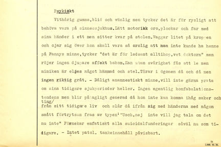 Journalutdrag från Beckomberga sjukhus 1938