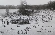Flatenbadet. Plagen, serveringsbyggnad och hopptorn 1936