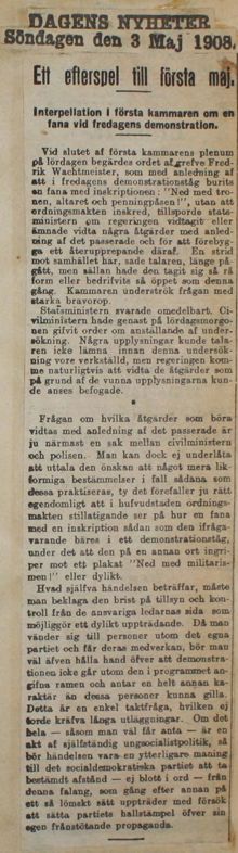 Efterspel till första maj - pressklipp 1908