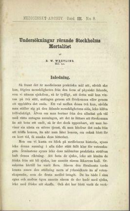 Undersökningar om dödligheten i Stockholm från 1815 till 1863 av Erik Wilhelm Wretlind