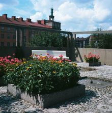 Terrassgård med planteringar och fontäner i Vasaparkens sydvästra del. Vy åt nordväst