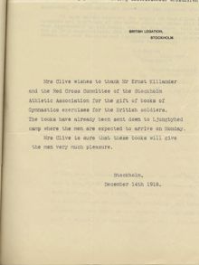 Brittiska ambassaden tackar för hjälp till krigsfångar 1918