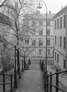 Högbergsgatan 57 före rivning 1950, vy från Kvarngatan