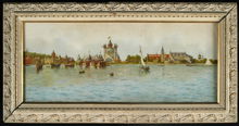 Vy över Stockholmsutställningen 1897, sedd från Djurgårdsbrunnsviken