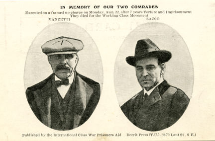 Vykort till minne av Sacco och Vanzetti.