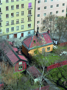 Flygfoto över hus i Vita Bergen
