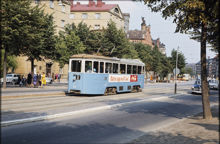 Spårvagn på linje 8 på Ringvägen sommaren 1967