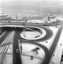 Utsikt över Slussen mot Kornhamnstorg. Från Katarinahissen