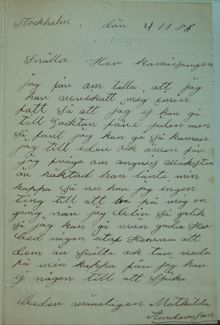 Brev från Mathilda Andersson till polisens prostitutionsavdelning, 1886