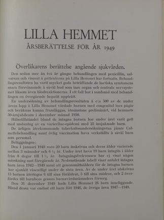 Årsberättelse från Lilla Hemmet år 1949
