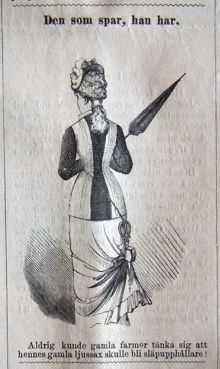Den som spar, han har. Bildskämt i Söndags-Nisse – Illustreradt Veckoblad för Skämt, Humor och Satir, nr 43, den 27 oktober 1878