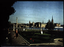 Stadshusträdgården med Strömbadet och Riddarholmen i bakgrunden