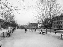 Folkungagatan österut från Borgmästargatan. Nuv. Stigbergsparken och Folkungagatan 130-140