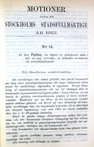 Motion om åtgärd för avskaffande, utom i fall av laga förhinder, av fullmakts användande vid stadsfullmäktigeval – Stadsfullmäktige 1912