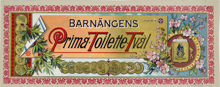 Etikett. Barnängens äkta balsamiska aseptintvål.