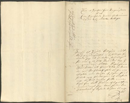 Maria Malmstedts skrivelse till Politiekollegium 1735. Utsidan.