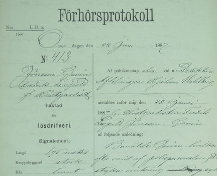 Handskrivet förhörsprotokoll.