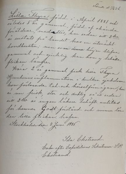 Tysta skolan - ansökan om plats för dövstumma Thyra 1886