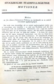 Motion om behovet av en central kommunal upplysningsbyrå - stadsfullmäktige 1934
